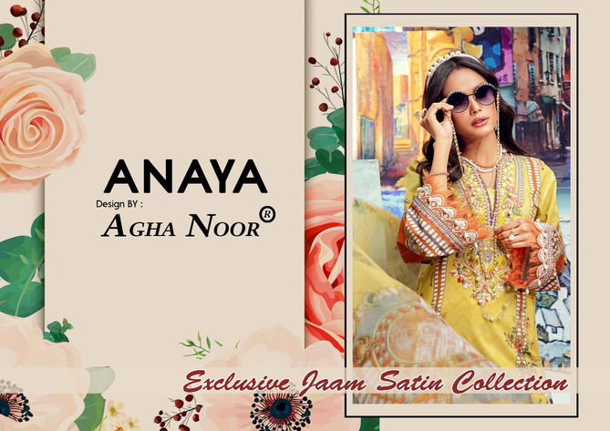 Agha Noor Aanaya Latest Fancy Festive Wear Pure Cotton Top And Bottom With Mal Mal Printed Dupatta Karachi Style Dress Materials 